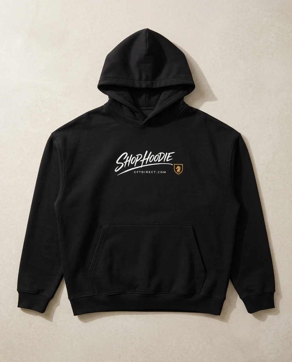Black graphic hoodie in an AI-generated setting