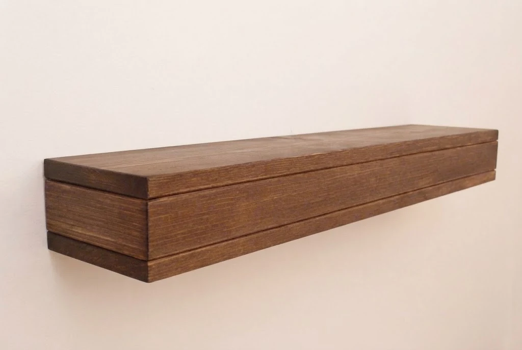 AI-generated walnut wall shelf photography: left angle